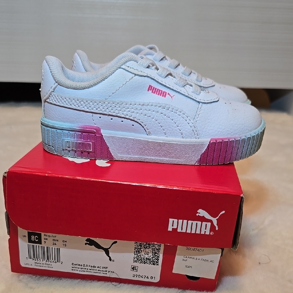 PUMA Kids' White and Pink Sneakerss Size 8